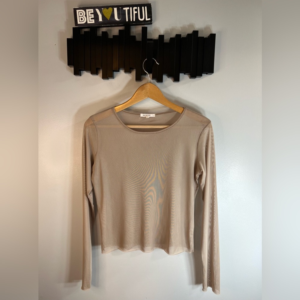 Antistar Mesh Sheer Long Sleeve Cropped Top Size Medium